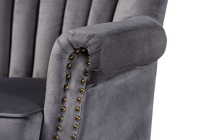Baxton Studio Relena Classic and Traditional Grey Velvet Fabric Upholstered and Dark Brown Finished Wood Armchair