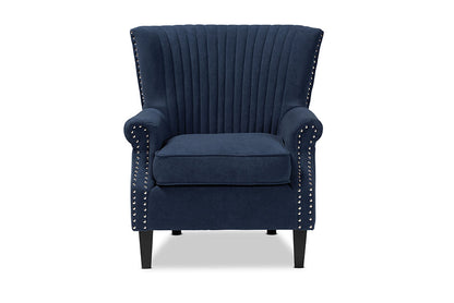 Baxton Studio Wilhelm Classic and Traditional Navy Blue Velvet Fabric Upholstered and Dark Brown Finished Wood Armchair