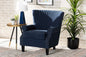 Baxton Studio Wilhelm Classic and Traditional Navy Blue Velvet Fabric Upholstered and Dark Brown Finished Wood Armchair