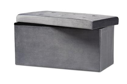 Baxton Studio Castel Modern and Contemporary Charcoal Velvet Fabric Upholstered Wood Storage Ottoman