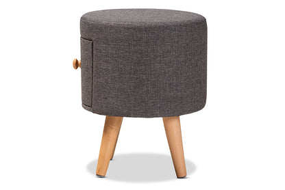 Baxton Studio Rocco Modern Transitional Dark Grey Fabric Upholstered and Oak Brown Finished Wood 1-Drawer Ottoman Stool