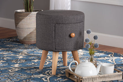 Baxton Studio Rocco Modern Transitional Dark Grey Fabric Upholstered and Oak Brown Finished Wood 1-Drawer Ottoman Stool