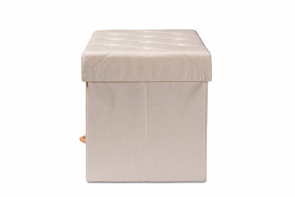 Baxton Studio Gerwin Modern and Contemporary Beige Fabric Upholstered and Oak Brown Finished Wood 2-Drawer Storage Ottoman