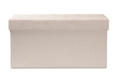 Baxton Studio Gerwin Modern and Contemporary Beige Fabric Upholstered and Oak Brown Finished Wood 2-Drawer Storage Ottoman