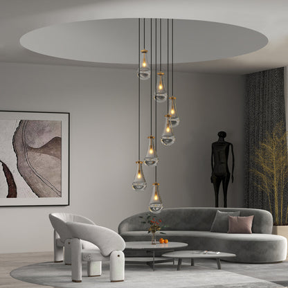 Raindrop Cluster Pendant Chandelier | 5 or 7-Light Hand-Blown Glass, Black or Gold — Adjustable to 100", High Ceiling Foyer, Stairwell & Living Room