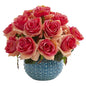 11.5’'Rose Artificial Arrangement in Blue Ceramic Vase