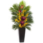 Tropical Floral & Orchid Artificial Arrangement in Black Vase