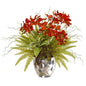 25" Phalaenopsis Orchid, Succulent and Fern Artificial Arrangement in Silver Vase