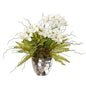 25" Phalaenopsis Orchid, Succulent and Fern Artificial Arrangement in Silver Vase