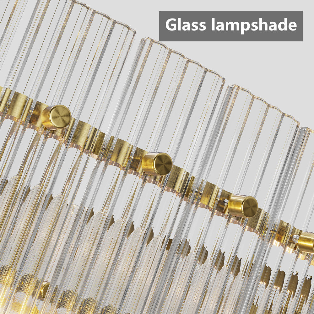 Water Ripple Crystal Glass Chandelier | 8/10-Light Modern Handmade Corrugated Glass Ceiling Light — Black or Gold, Round or Rectangular