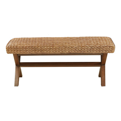 Woven Water Hyacinth Bench | Chestnut Mahogany Legs, 400 lb Capacity