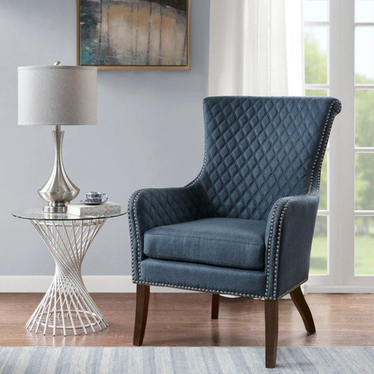 27" Blue Accent Chair | Quilted Back, Silver Nailhead Trim & High-Density Foam — Modern Style for Living Room