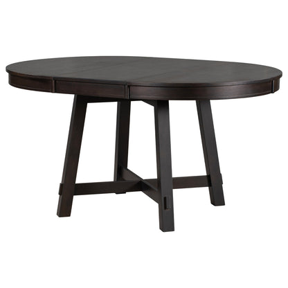 Vistaro Extendable Round Farmhouse Dining Table — Wood Grain / Black