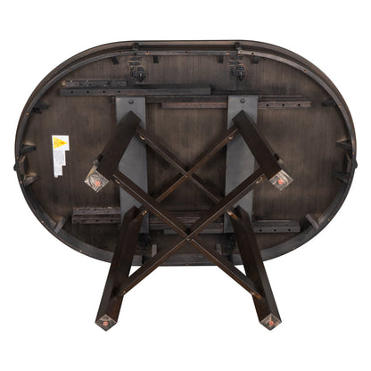 Vistaro Extendable Round Farmhouse Dining Table — Wood Grain / Black