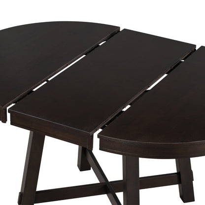 Vistaro Extendable Round Farmhouse Dining Table — Wood Grain / Black