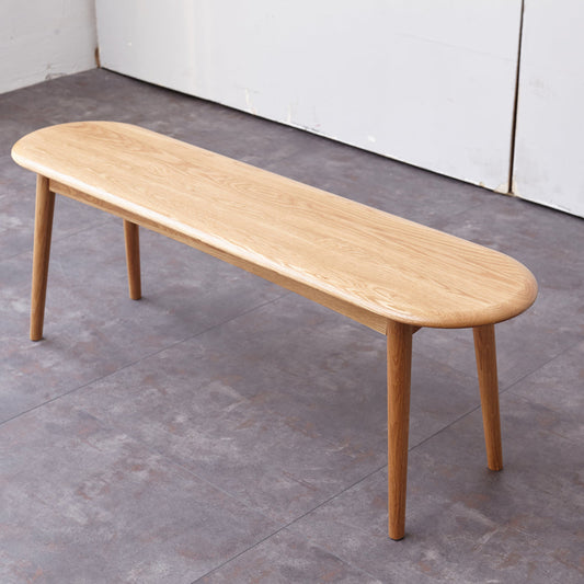 Solid Oak Dining Bench with Half-Round Ends | 47" Wide Seat for 2–3 People — Natural Wood Finish with Metal Reinforcement