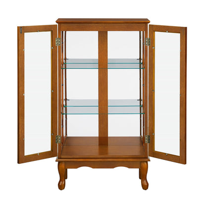 Lighted Curio Display Cabinet with Mirrored Back, Tempered Glass Doors & Adjustable Shelves | 3-Tier Corner Showcase — Oak