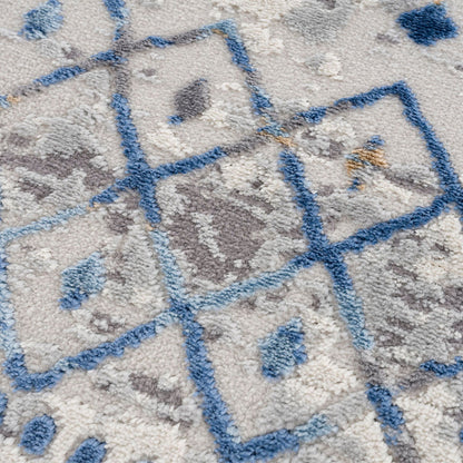 5×7 Moroccan Area Rug | OEKO-TEX Certified Woven Blue & Cream Global Print — Non-Slip, Stain & Fade Resistant, Made in Turkey