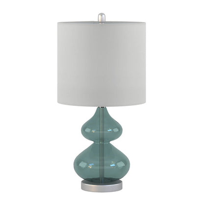Curved Glass Table Lamps (Set of 2) – Double-Stacked Gourd Base, White Drum Shade & LED Bulbs Included | Blue or Gold