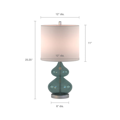 Curved Glass Table Lamps (Set of 2) – Double-Stacked Gourd Base, White Drum Shade & LED Bulbs Included | Blue or Gold