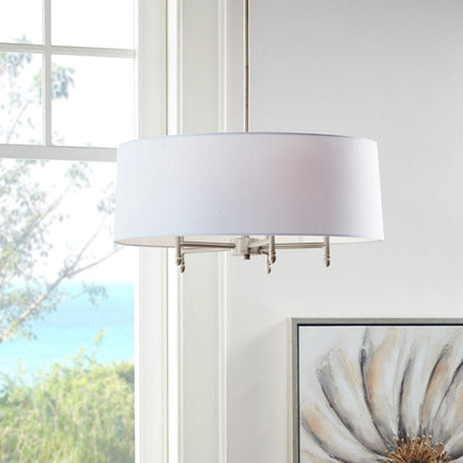 5-Light Drum Shade Chandelier | Cotton-Linen Fabric Shade with Plated Brass Frame, Adjustable to 62.5" — Black, Gold or Silver