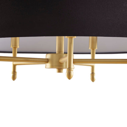 5-Light Drum Shade Chandelier | Cotton-Linen Fabric Shade with Plated Brass Frame, Adjustable to 62.5" — Black, Gold or Silver