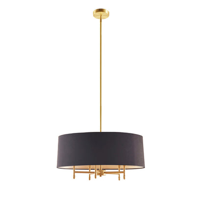 5-Light Drum Shade Chandelier | Cotton-Linen Fabric Shade with Plated Brass Frame, Adjustable to 62.5" — Black, Gold or Silver