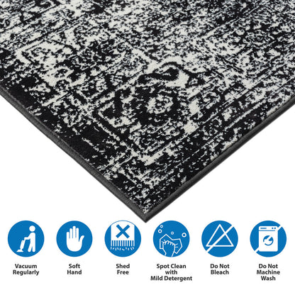8×10 Distressed Vintage Persian Area Rug | OEKO-TEX Certified Woven Black & Cream Design — Non-Slip, Stain & Fade Resistant, Made in Turkey