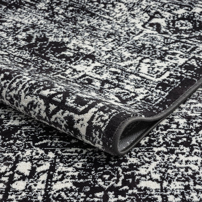 8×10 Distressed Vintage Persian Area Rug | OEKO-TEX Certified Woven Black & Cream Design — Non-Slip, Stain & Fade Resistant, Made in Turkey