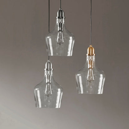 Bell Glass Pendant Light – Gold, Bronze or Silver Metal Base, Clear Glass Shade & Adjustable Cord | 9" Dia