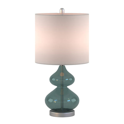 Curved Glass Table Lamps (Set of 2) – Double-Stacked Gourd Base, White Drum Shade & LED Bulbs Included | Blue or Gold