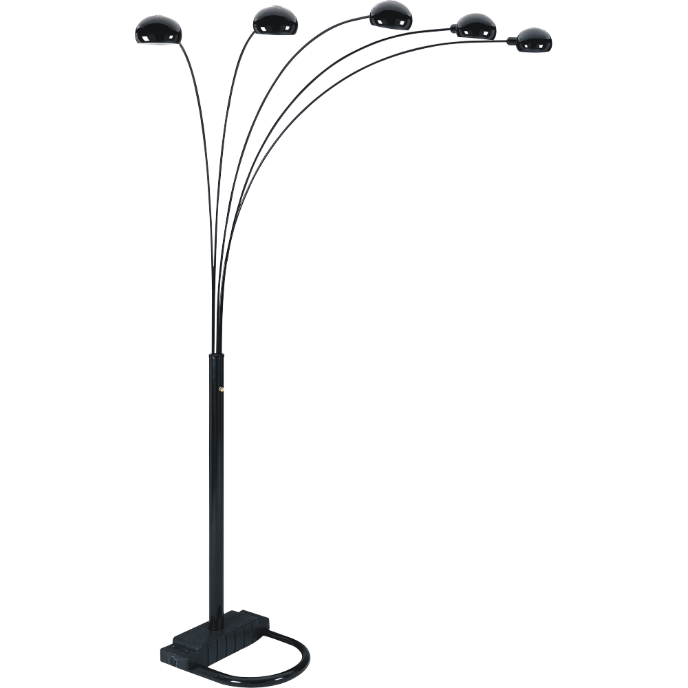 5-Arm Arc Floor Lamp – Adjustable Dome Heads, 3-Way Switch & Tip-Resistant Base | Black, Gold, Nickel & White