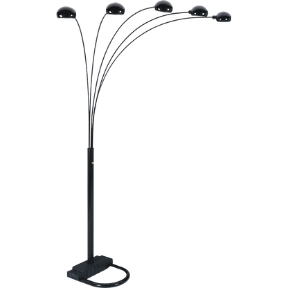 5-Arm Arc Floor Lamp – Adjustable Dome Heads, 3-Way Switch & Tip-Resistant Base | Black, Gold, Nickel & White