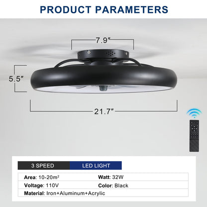 Modern Ceiling Fan with Lights Dimmable LED Quiet Design