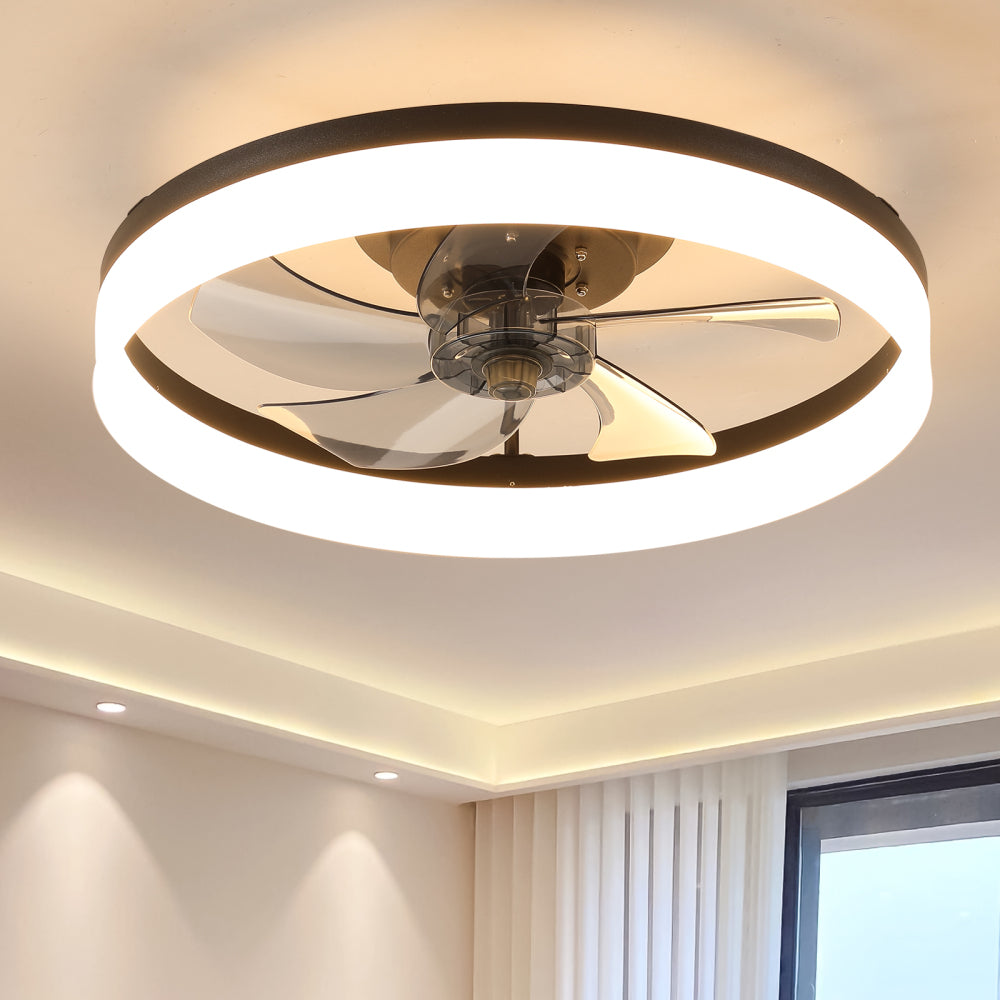 Flush Mount Ceiling Fan with Dimmable LED Light – Slim Embedded Design, Remote Control & Ultra-Quiet 21dB Motor
