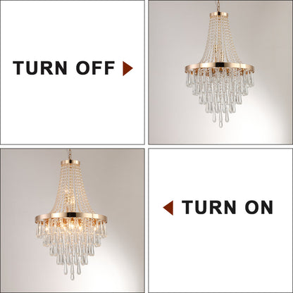 20" K9 Crystal Chandelier | 11-Light Modern Pendant with Adjustable Height 33"–71" — Chrome or Gold, Living Room, Dining Room & Staircase