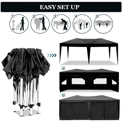 10×20 FT Pop-Up Canopy Tent | Easy No-Tool Setup with 6 Removable Sidewalls, Weight Bags & Carry Bag — White / Black