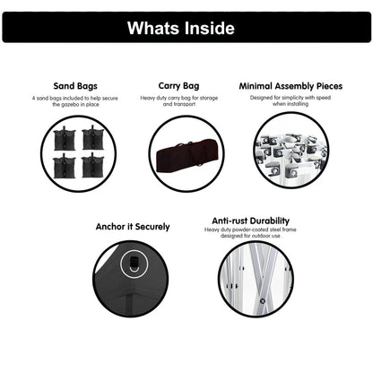 10×20 FT Pop-Up Canopy Tent | Easy No-Tool Setup with 6 Removable Sidewalls, Weight Bags & Carry Bag — White / Black