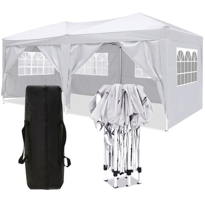 10×20 FT Pop-Up Canopy Tent | Easy No-Tool Setup with 6 Removable Sidewalls, Weight Bags & Carry Bag — White / Black