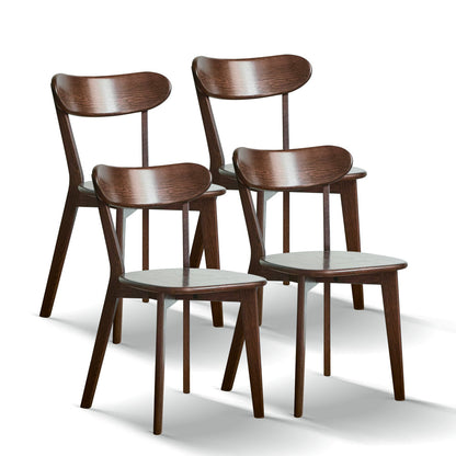 Solid Oak Dining Chairs Set of 4 | FAS-Grade North American Oak, Curved Backrest & Natural Wood Finish — Walnut / Oak