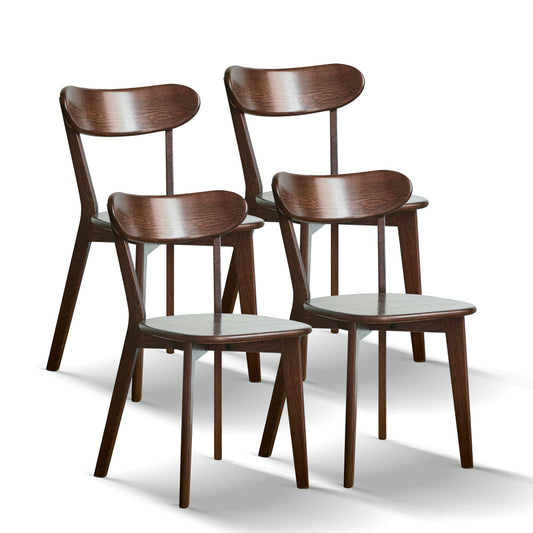 Solid Oak Dining Chairs Set of 4 | FAS-Grade North American Oak, Curved Backrest & Natural Wood Finish — Walnut / Oak