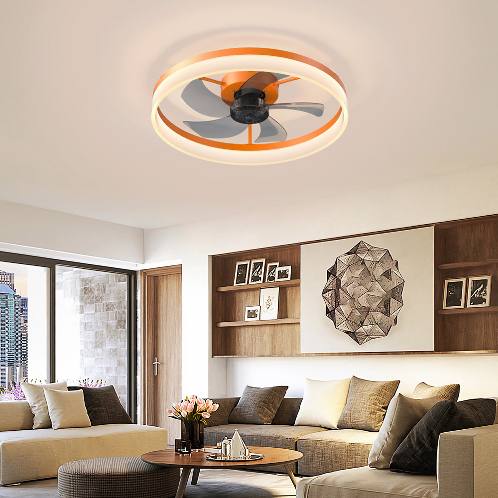 Flush Mount Ceiling Fan with Dimmable LED Light – Slim Embedded Design, Remote Control & Ultra-Quiet 21dB Motor