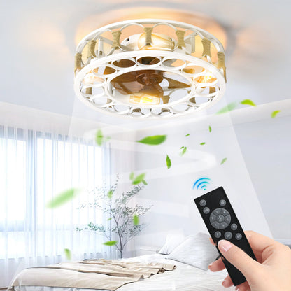 Caged Flush Mount Ceiling Fan with LED Lights & Remote – Farmhouse Matte Black, 6 Speeds & Reversible DC Motor