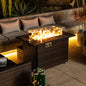 44" Propane Fire Pit Table | 50,000 BTU Rectangular Wicker Fire Table with Marble Tile Top & Glass Windscreen — Brown