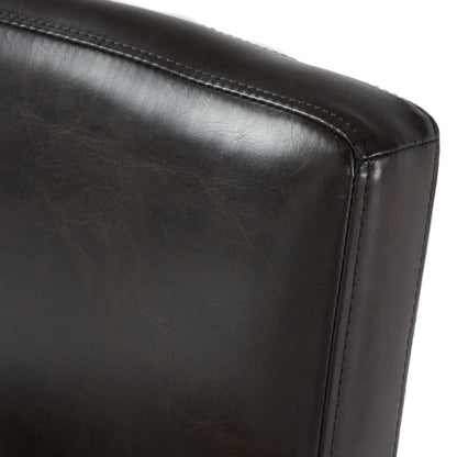 26" Brown Leather Counter Stools with Ergonomic Back | Set of 2 Bonded Leather Kitchen Island Stools — Rubberwood Legs