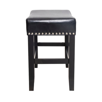 26" Backless Leather Counter Stools | Set of 2 Padded Saddle Seats with Chrome Nailhead Trim
