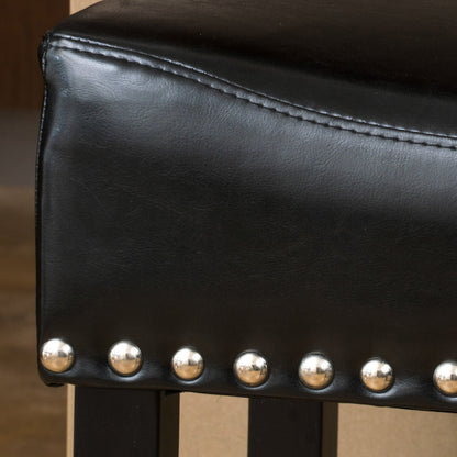 26" Backless Leather Counter Stools | Set of 2 Padded Saddle Seats with Chrome Nailhead Trim