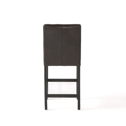 26" Brown Leather Counter Stools with Ergonomic Back | Set of 2 Bonded Leather Kitchen Island Stools — Rubberwood Legs