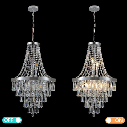 20" K9 Crystal Chandelier | 11-Light Modern Pendant with Adjustable Height 33"–71" — Chrome or Gold, Living Room, Dining Room & Staircase