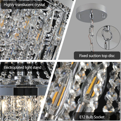 20" K9 Crystal Chandelier | 11-Light Modern Pendant with Adjustable Height 33"–71" — Chrome or Gold, Living Room, Dining Room & Staircase